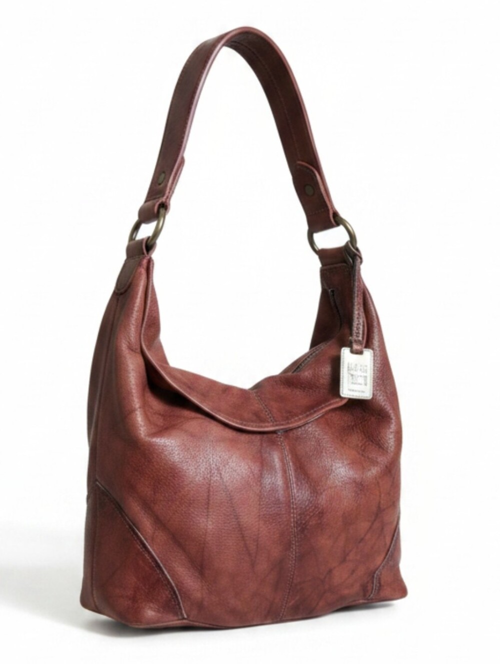 Frye Campus Leather Hobo Bag 34DB877 Vintage Brass Distressed Burnt Red